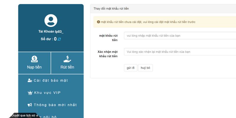 Yêu cầu đổi mật khẩu rút tiền SHBET88